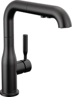 Delta Almari Matte Black Kitchen Faucet with Pull-Out Sprayer, Modern Single Hole Kitchen Sink Faucet, Single Handle, Matte Black 16943-BL-DST