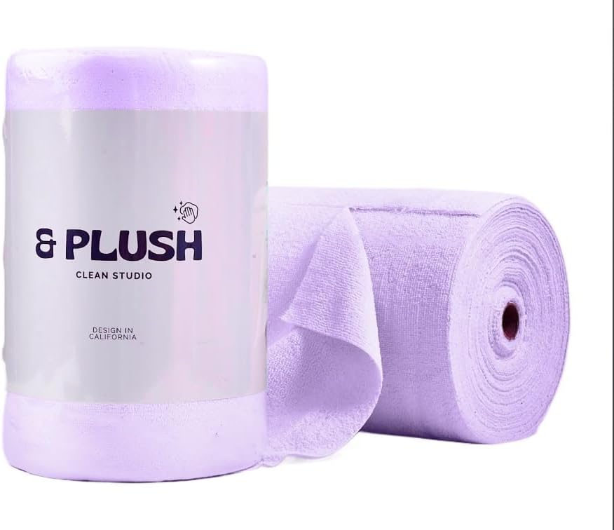 Microfiber Cleaning Cloth Roll - 50 Pack, Tear Away Microfiber Towels, 12" x 12", Reusable, Washable, Streak Free, Ultra Absorbent Dish Rags for Car, Home, Garage or Shop (Purple)