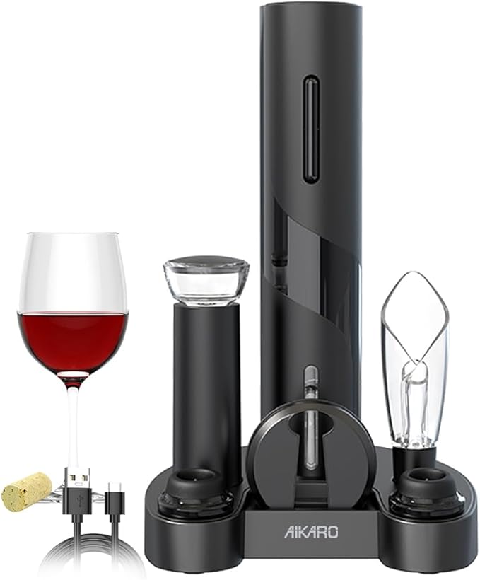 AIKARO - Electric Wine Bottle Opener Automatic Electronic Corkscrew, Rechargeable (Base Set)