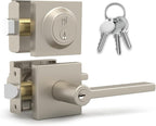 Mega Handles Prime Entrance Combo, Entry Lever Door Handle and Single Cylinder Deadbolt Lock and Key Combo, Heavy Duty Square Locking Door Levers Set for Left or Right-Handed Doors - Satin Nickel