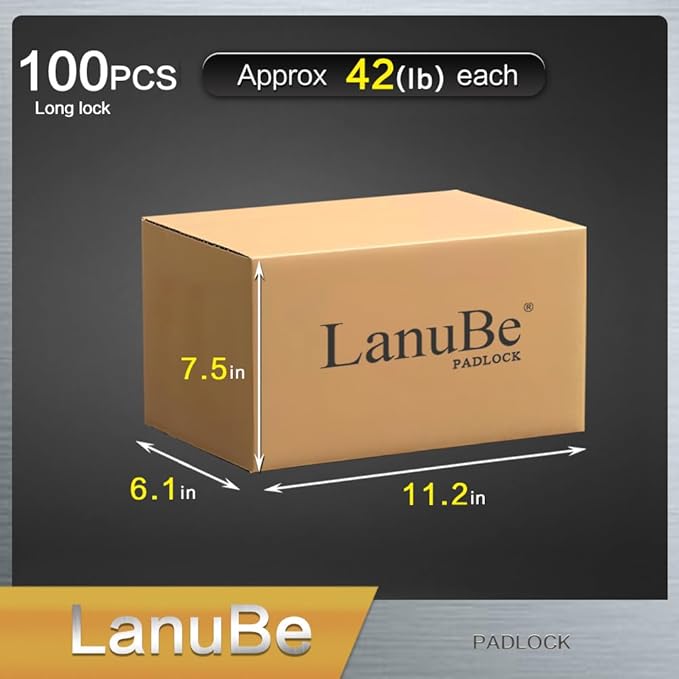 LanuBe Lock Laminated Steel Padlock (1-9/16", 40mm), keyed Alike Locks, Long Shackle,Marked Yellow Plastic Hoop, Pack of 100