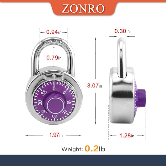 ZonRo Locks Combination Padlock, Fixed Dial Combination Padlock 48 Pack,3 Digit Code Standard Dial Combination, 2 in Wide. 3 in Height,Purple Turntable, Lock for Gym & Locker, School, Toolbox
