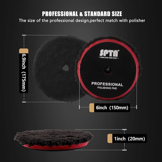 SPTA Microfiber Polishing Pad, 2Pcs 6Inch 150mm Microfiber Cutting Finishing Disc with Hook & Loop Backing for Car Buffer Polisher Cutting Buffing Waxing and Polishing