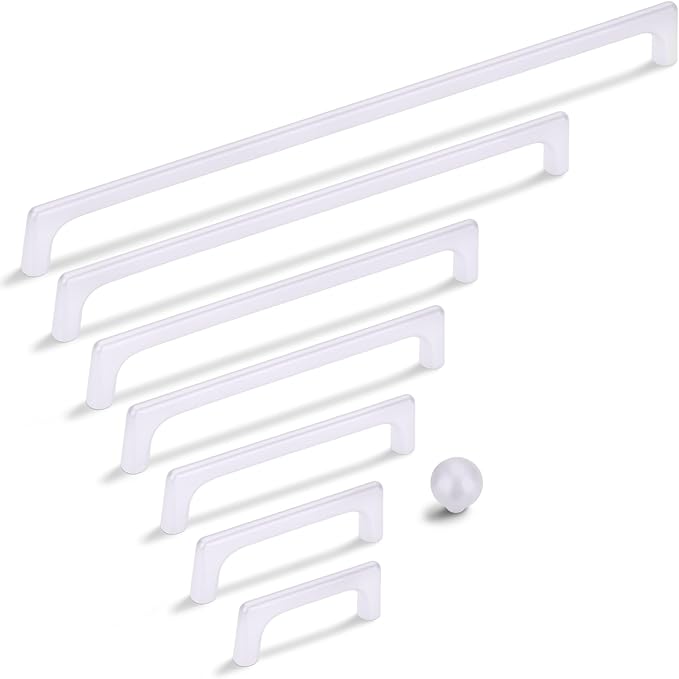10 Pack 5 Inch(128mm) Hole Center Modern Matte White Cabinet Pull Handle Timeless Vanity Drawer Pull Handle Classic Cabinet Hardware for Kitchen Dresser Bathroom, Screws Included, M-White(5x10)