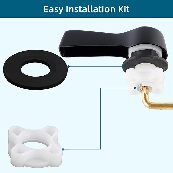 Hygie Rinse Metal Toilet Handle Lever Flush Replacement, Universal Side Mount Toilet Handle with Stainless Steel Flapper Chains, Toilet Repair Kit, Matteblack
