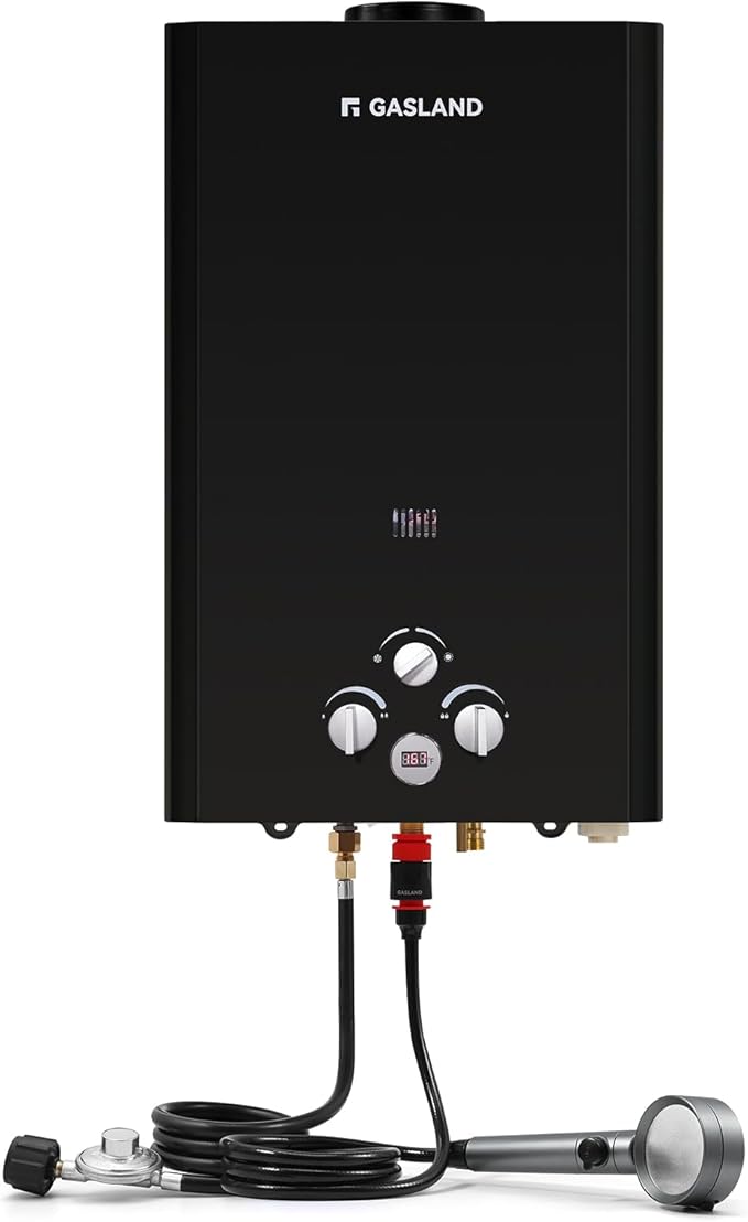 GASLAND Outdoors 16L Propane Tankless Water Heater 4.22GPM, On Demand Propane Hot Water Heater for Off Grid, Adjustable Temperature, Overheating Protection, Easy to Install, Black