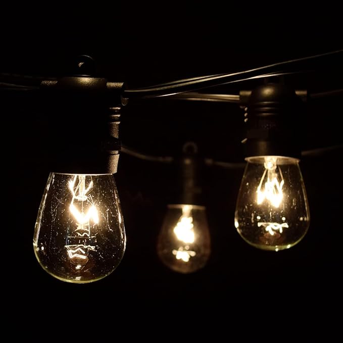 Hometown Evolution, Inc. 100 Foot Commercial Grade Outdoor String Lights (100 Foot 50 Socket, S14 11 Watt Clear Light Bulbs)