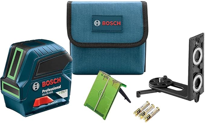 Bosch GLL75-40G Outdoor Self Leveling Cross Line Laser Level [75 FT] Horizontal & Vertical Mode Electronic Laser Includes Batteries, Magnetic Mount and Heavy-Duty Pouch