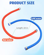 Flexible Stainless Steel Corrugated Water Heater Connector, Hot and Cold Color Water Heater Hose, 1/2" FIP x 1/2" FIP 24" Length