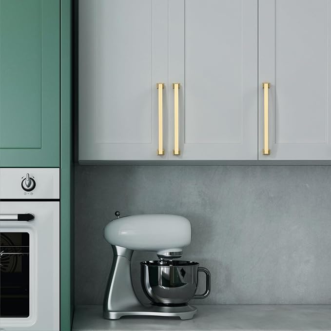 Asidrama 10 Pack 7.5 Inch(192mm) Hole Centers Kitchen Cabinet Handles, Brushed Gold Cabinet Pulls Kitchen Cabinet Hardware for Cupboard Drawer Pulls