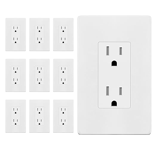 ENERLITES 10 Pack White Decorator Receptacle with Screwless Wall Plate, Standard Electrical Wall Outlet, 15A 125V, Self-Grounding, 2-Pole, 3-Wire, 5-15R, UL Listed, 61502-TR-WSID, Tamper Resistant