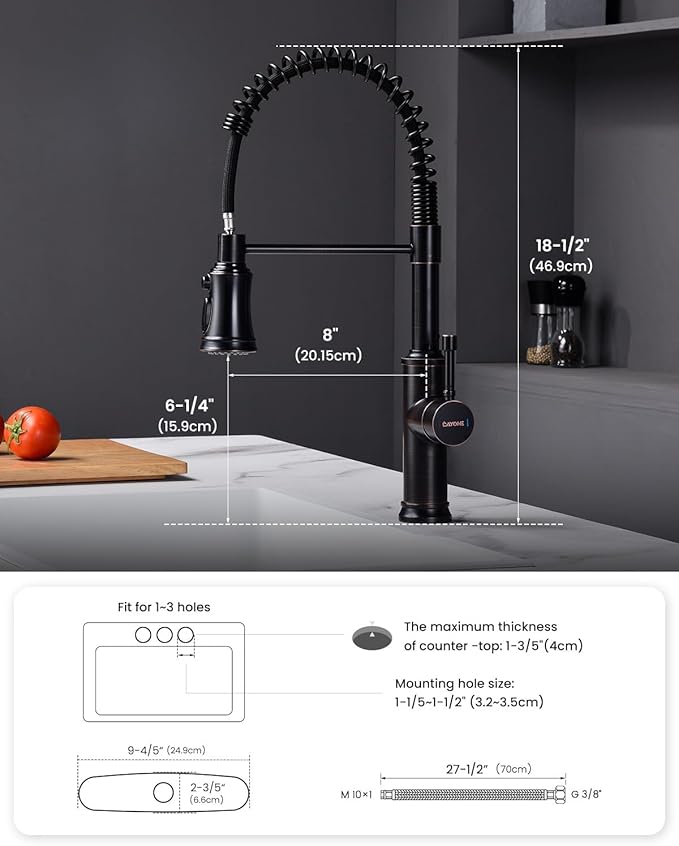 DAYONE Antique Oil Rubbed Bronze Kitchen Sink Faucet with Pull Down Sprayer, 3 Modes Stainless Steel Spring Vintage Sink Faucet for Farmhouse Kitchen Bar Camper 1 or 3 Holes Single Handle