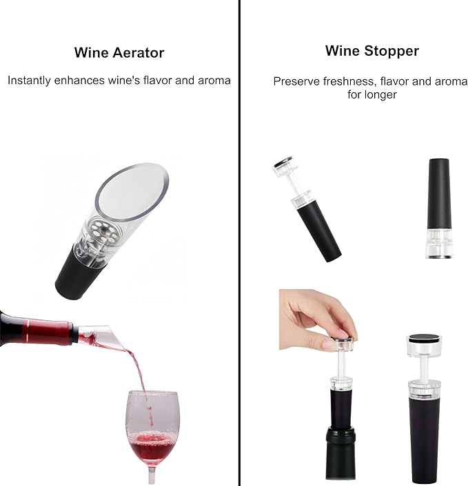 Electric Wine Opener with Wine Accessories -Rechargeable Wine Bottle Opener Set with Base, Wine Aerator, Foil Cutter and Wine Stoppers- Perfect Wine Gifts for Wine Lovers