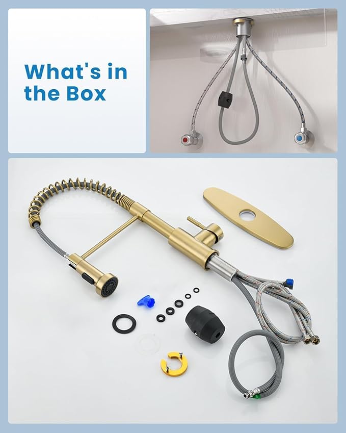 APPASO Gold Kitchen Faucet with Pull Down Sprayer, Brushed Gold Kitchen Sink Faucets 18 Inches Commercial Single Handle High Arc Faucet for Sink, Stainless Steel Kitchen Faucet for Sink 1 or 3 Holes