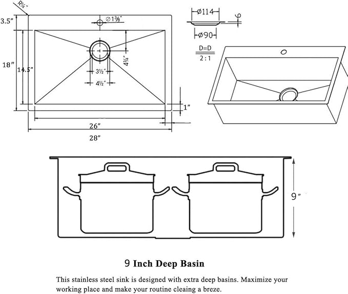 SHACO 28 Inch Black Drop In Stainless Steel Kitchen Sink, Gunmetal Black Top Mount RV Laundry Utility 9 Inch Deep Single Bowl Basin Wet Bar Prep Sink