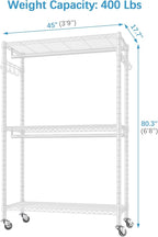 VIPEK R2 Plus Rolling Garment Rack 3 Tiers Adjustable Wire Shelving Clothes Racks with Wheels, Freestanding Wardrobe Storage Rack Heavy Duty Metal Clothing Racks for Hanging Clothes, White