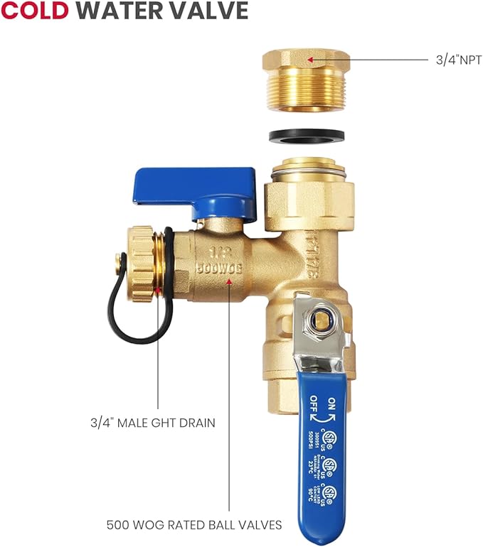 GASLAND 3/4 Inch Tankless Water Heater Service Valve Kit, with Pressure Relief Valve, Hot Cold Water Supply Isolator Valves in Clean Brass Construction