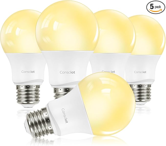 Consciot A19 LED Light Bulbs Dimmable,60W Equivalent,3000K Warm White,9W 800 Lumens,E26 Standard Base,UL Listed,Lighting for Bedroom Living Room Home Office,5 Packs