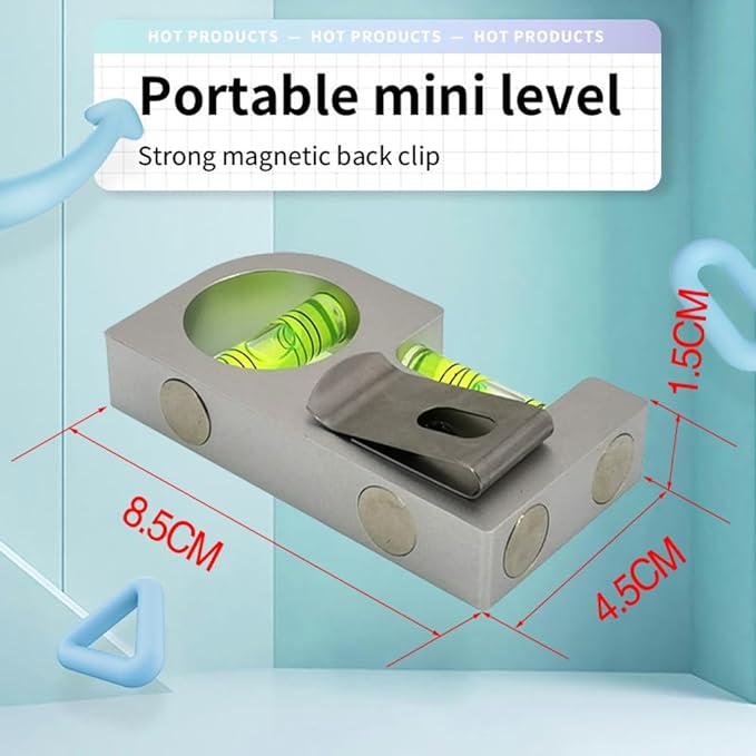 Solid aluminum alloy Mini level ruler portable mini level bubble meter with magnetic function TV stand installation (Silver Green)