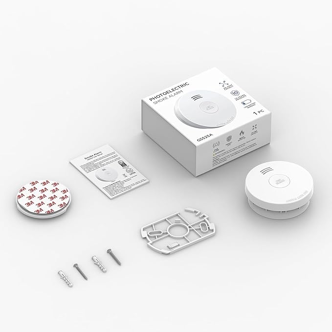 Jemay Smoke Detector Fire Alarms 10 Year Battery Operated with Photoelectric Sensor & Silence Button, 3V Battery Smoke Alarm Fire Detectors Easy to Install,UL217-9th Listed,10 Packs