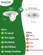 zouzai 4 inch Gimbal Led Recessed Lights, 360°+90° Adjustable Directional Recessed Lighting, 2700K/3000K/3500K/4000K/5000K Dimmable Retrofit Eyeball Can Lights with Jbox,ETL(White,12 Pack)