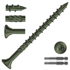 #10 x 2-1/2" Deck Screws (159Pcs) 2lb. Carbon Steel, Green, Flat Head, Rust Resistant epoxy Coated, with T25 Star Bit