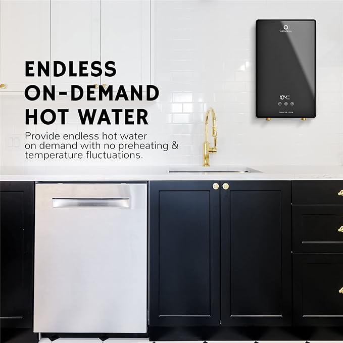 Airthereal Electric Tankless Water Heater, 9kW, 240Volts - Endless On-Demand Hot Water - Self Modulates to Save Energy Use - Small Enough to Install Anywhere - for Sink and Faucet, Evening Tide series