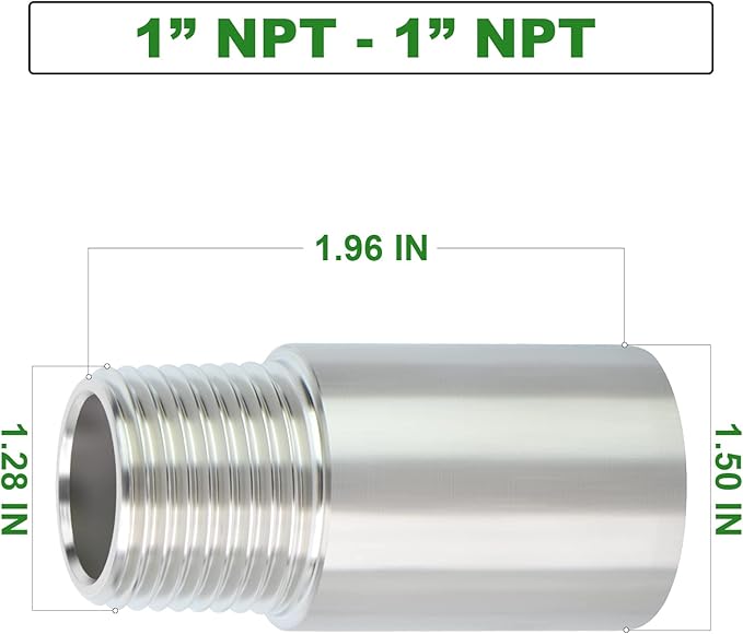 TAISHER 2PCS Stainless Steel Pipe Fittings, 1" NPT Male x 1" NPT Female Threaded, 2" Length Nipple Cast Pipe