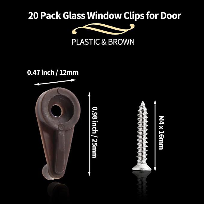 20 Pack Glass Window Clips Brown Retainer Clips, Glass Door Holder Cabinet Panel Bracket Screen Fixing Clips, Glass Door Retainer Kit Mirror Hanging Hardware for Vanity Mirror Window Screen