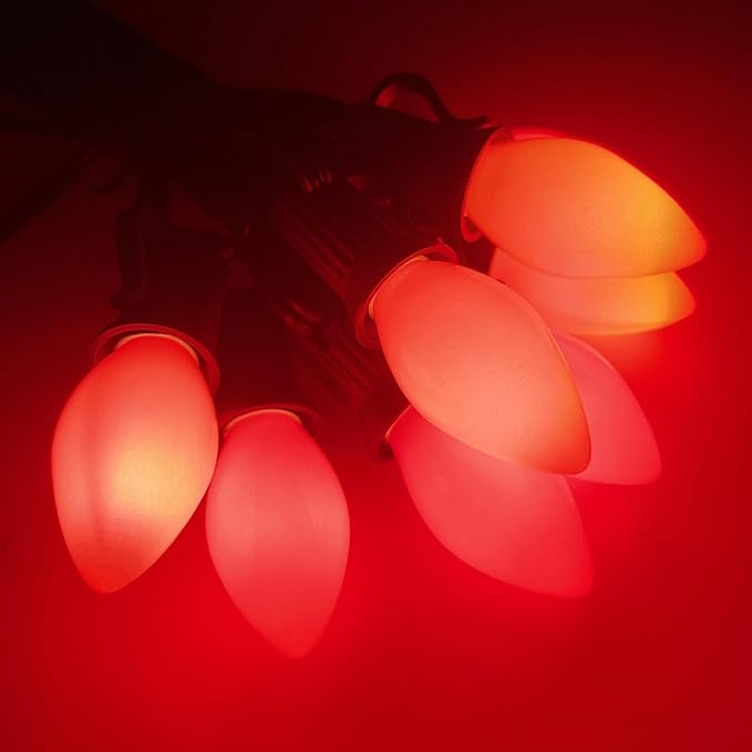 25 Pack C7 Ceramic Christmas Replacment Bulbs, Red Light Bulbs for E12 Candelabra Base Outdoor/Indoor Christmas String Lights, 5 Watt