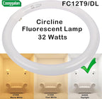FC12T9/DX 32W 12 inch T9 Circular Light Bulb Daylight, Round Fluorescent Circline Bulbs FC12 T9 32 Watts Kitchen and Bath, G10q 4 Pin Prong, 6500K, 2 Pack