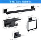 TNOMS 6-Piece Black Bathroom Hardware Set 23.6 Inch Towel Bar Set Double Towel Bar Towel Ring Coat Hook and Toilet Paper Holder with Shelf Wall Mounted Stainless Steel Bathroom Accessories Set