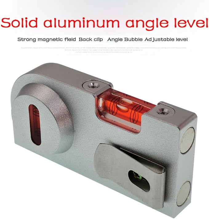 High precision solid aluminum alloy small level ruler for tilt angle measurement, portable mini adjustable horizontal bubble magnetic (100 * 48.5 * 14mm)