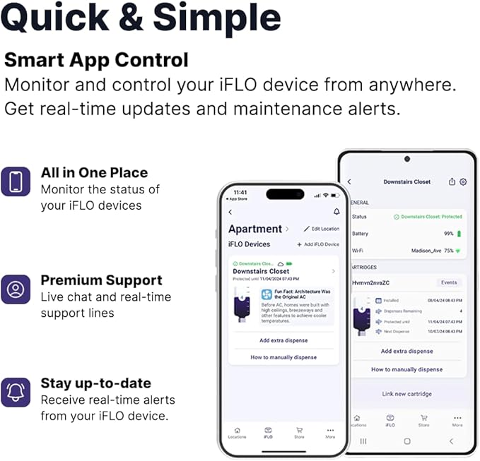 iFLO® Smart A/C Drain Line Cleaner and Drain Pan Cleaner Cartridge Concentrate, Fast-Acting, Long-Lasting HVAC System Solution for Tough Clogs & Buildup, 6-Month Supply per Bottle, 3 Pack of 36oz