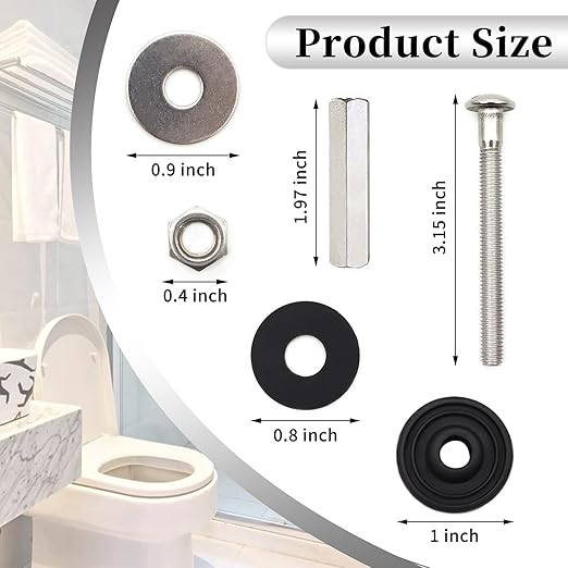 Universal Toilet Tank to Bowl Bolts Kit, Heavy Duty Toilet Bolts, Waterproof Stainless and Rubber Washers Gaskets with Extra Long Nut Screw for Fastening (Silver) (4, Long)