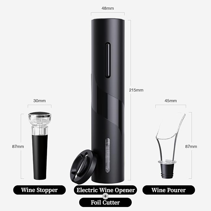 Electric Wine Opener 4-in-1 Gift Set, Vacuum Wine Stopper, Wine Pourer, Foil Cutter, Corkscrew, Battery Operated, Wine Cap, Wine Aerator, Easy Wine Cork Removal to Storage(SGS)