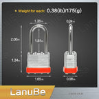 LanuBe Lock Laminated keyed Padlock (1-9/16", 40mm), keyed Alike Locks, Long Shackle,Marked Orange Plastic Hoop, Pack of 2