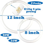FC16T9/CW 40W & FC12T9/CW 32W Cool White Set, 16 inch T9 40 Watts & 12 inch 32 Watts Round Fluorescent Light Bulb, Circular Bulb Kitchen and Bath, 841 4100K, G10q 4 pin Prong
