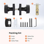 Haidms Black Passage Door Knobs Interior, Heavy Duty Round No Key Matte Black Closet Door Knobs for Hall Closet, Passage Doorknobs Hallway (3 Pack)