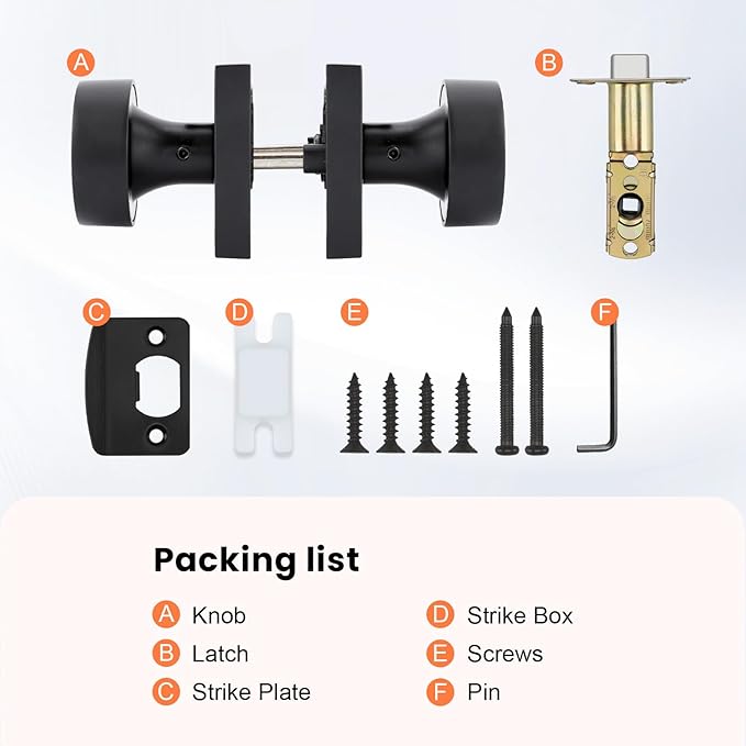 Haidms Black Passage Door Knobs Interior, Heavy Duty Round No Key Matte Black Closet Door Knobs for Hall Closet, Passage Door Knob Hallway (5 Pack)