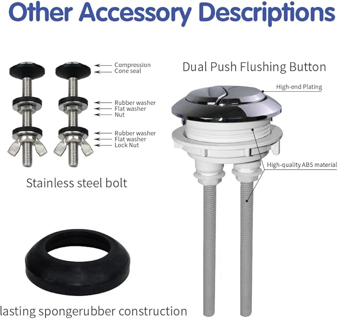 3-Inch Dual Flush Valve Repair Kit for 2-Piece Toilets, Top Push Toilet Repair Kit, Inside Tank Dual Flush Valve Replacement Kit, Includes Valve, Button, Gasket, Bolt