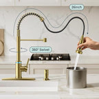 Smart Kitchen Faucet, 3 Modes Pull Down Sprayer, Touch On Sensor Activated, LED Temperature Control, 360-Degree Rotation, 1 or 3 Hole Deck Plate. 10-Year Warranty. (KW-66J, Brushed Gold)