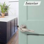 Probrico Satin Nickel Privacy Door Levers, Flat Interior Bath/Bed Door Handles, Reversible for Right & Left Handed Bedroom/Bathroom Doors, 5 Pack