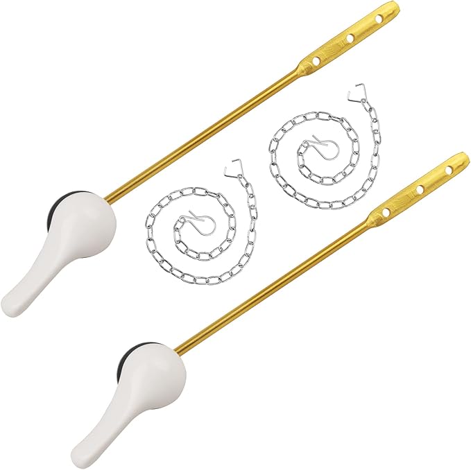 Toilet Handle Replacement Kit, 2-Pack Toilet Lever Flush Handle, Toilet Flusher Handle Lever with Stainless Steel Flapper Chain, Front Mount Toilet Trip Levers Fit for Most Toilet Tanks, White