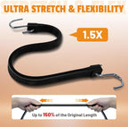 21" Rubber Bungee Cords with Hooks, 100% EPDM Bungee Cord with 150% Max Stretch, Heavy Duty Bungee Straps for Securing Tarps, Canvases, Cargo, Motorcycle, Weatherproof, Pack of 20