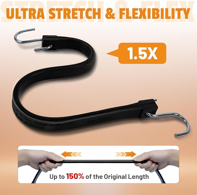 31" Rubber Bungee Cords with Hooks, 100% EPDM Bungee Cord with 150% Max Stretch, Heavy Duty Bungee Straps for Securing Tarps, Canvases, Cargo, Motorcycle, Weatherproof, Pack of 20