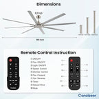 100 Inch Ceiling Fans with Remote No Light for Living Room Bedroom Kitchen Home Office Library Cafe Outdoor/Industrial Use, 8 Aluminum Blades 6 Speed Reversible Quiet DC Motor, Sand-nickel