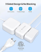 TROND 360° Rotating Flat Plug Outlet Extender Surge Protector with 6 Inch Cable, Small Rotatable Extension Cord, 900 Joules, 3 Way Plug, 15A, Compact for Indoor Home Office Travel Dorm Room, White