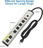 CCCEI Heavy Duty Power Strip Surge Protector 20 Amp, High Amp Industrial Shop Garage Metal Multiple Outlets, 12 FT 12 Gauge 5-15P Extension Cord 6 Outlet 6-20R T-Slot 20a for Appliance.
