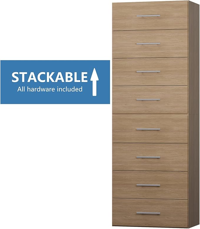 4 Drawer Short Tower Closet Unit, Modular Closet System, Wood Closet System Organizer with Storage for Walk In Closets, Clothing Rack Closet for Hanging Clothes, Bedroom, Wood, 19.5"W